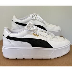 PUMA Smash v3 Platform Sneakers Size 7 White/Black/Gold School Tennis Casual